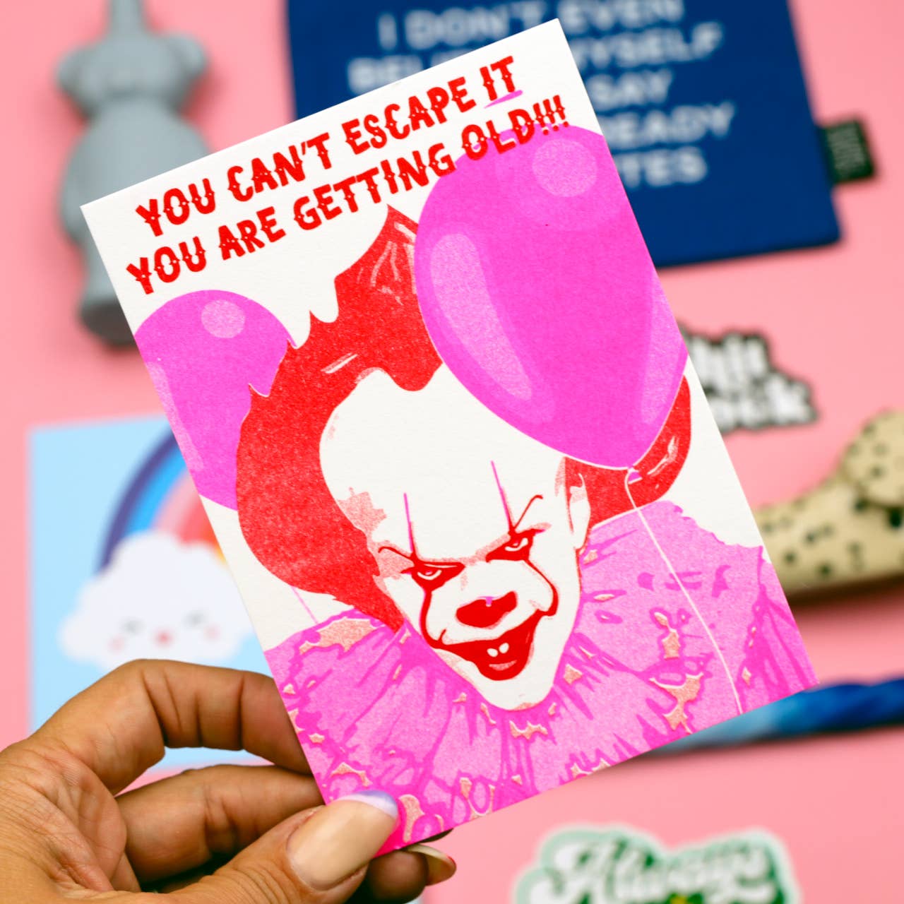 Studio Inktvis - Wholesale Birthday Card - Postcard Postcard Pennywise you can't escape IT risoprint1