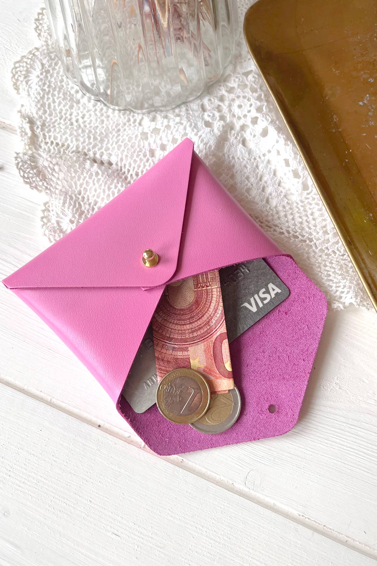 BARNABÉ AIME LE CAFÉ - Wholesale Card Holder - Women's - Leather envelope pouch / Card holder: Bichette, Love...16