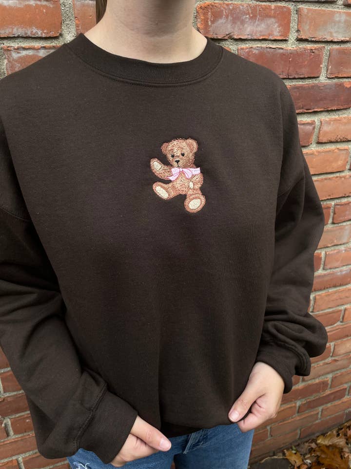 Molly Louise Shop - Wholesale Sweatshirt - Women's - Teddy Bear Embroidered Sweatshirt