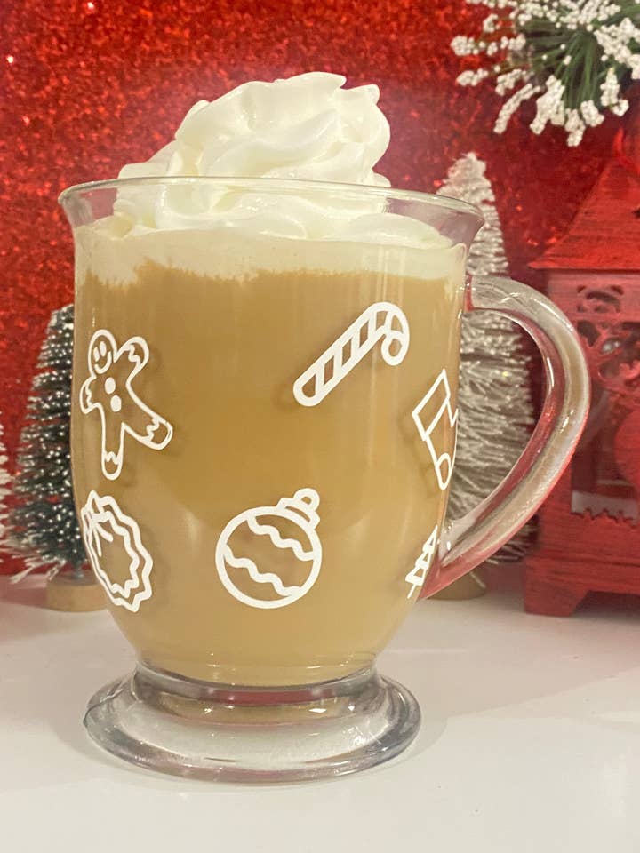 Holiday doodles, 16 oz glasmugg för wholesale av Will + Vivi