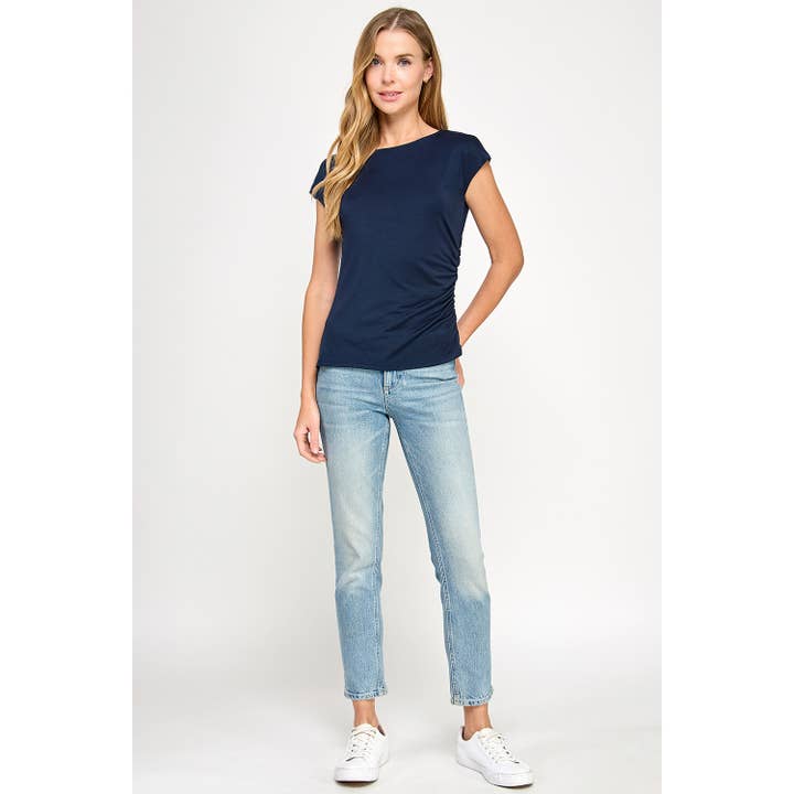 Heimious - Wholesale T-Shirt - Women's - One Side Ruched Cap Sleeve Top, T84310
