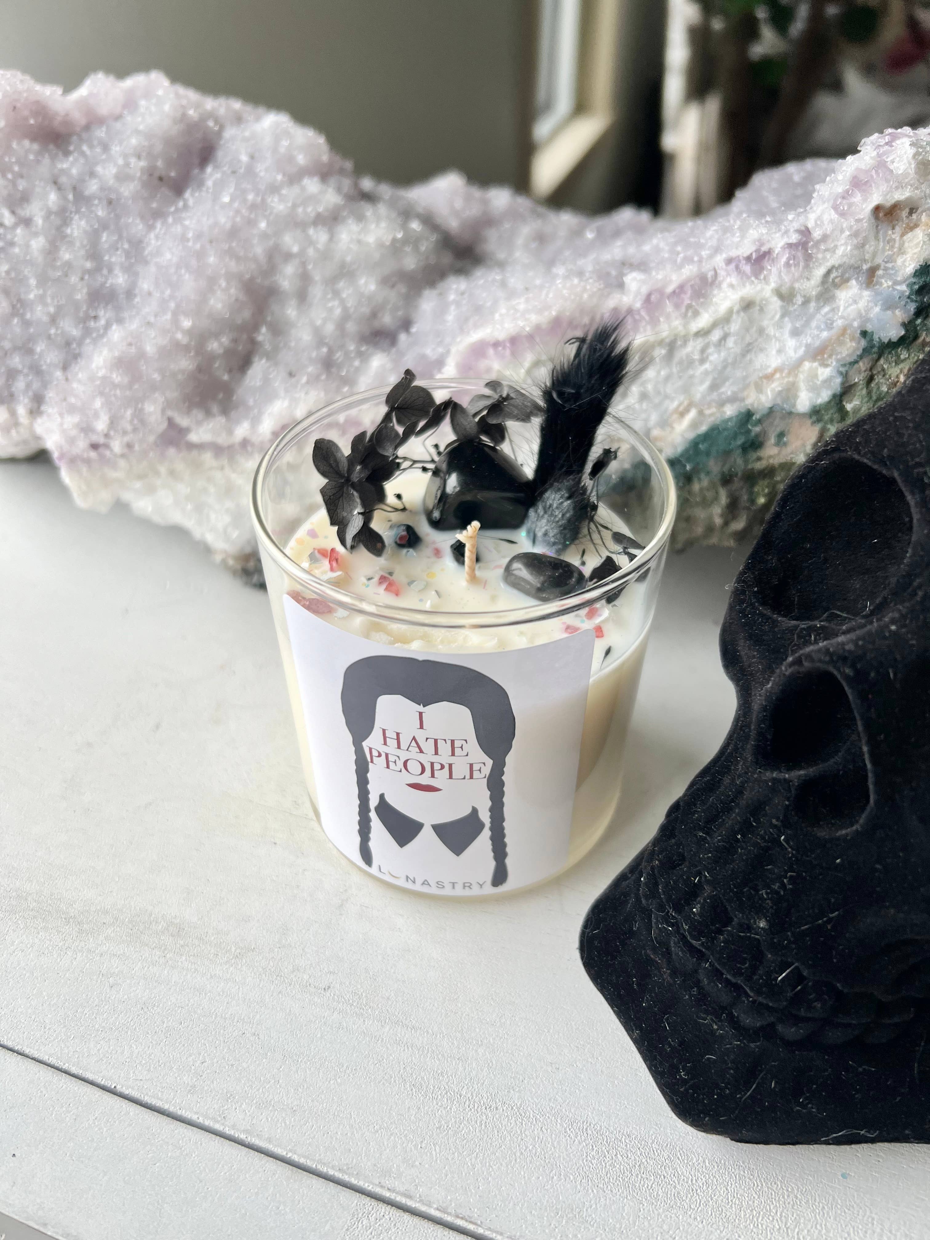 Lunastry - Wholesale Jar/Filled Candle - Wednesday Addams I hate people candle3
