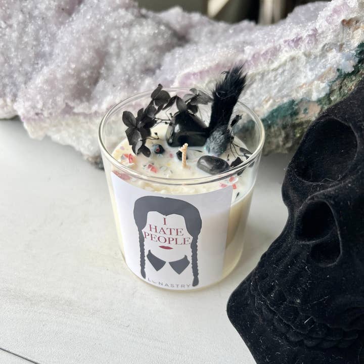 Lunastry - Wholesale Jar/Filled Candle - Wednesday Addams I hate people candle3