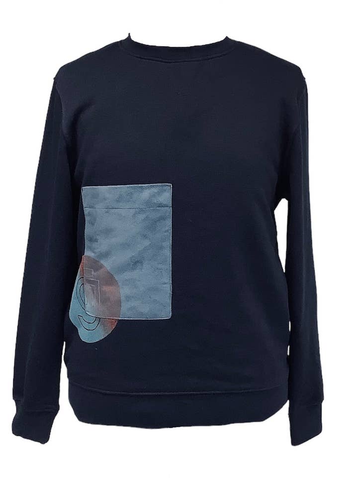 Navy Sweatshirt With Suedette Front Pocket And Musé Logo for wholesale by Impromptu Musé