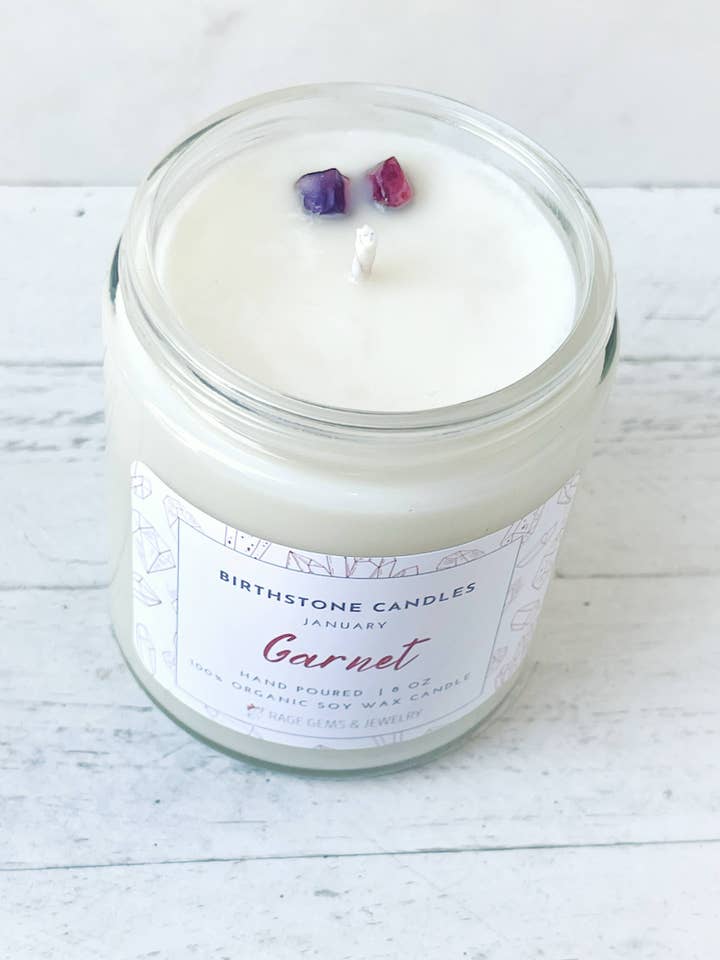 January Birthstone Bio-Sojawachskerze mit natürlichem Gran für den Großhandel von Rage Gems & Jewelry