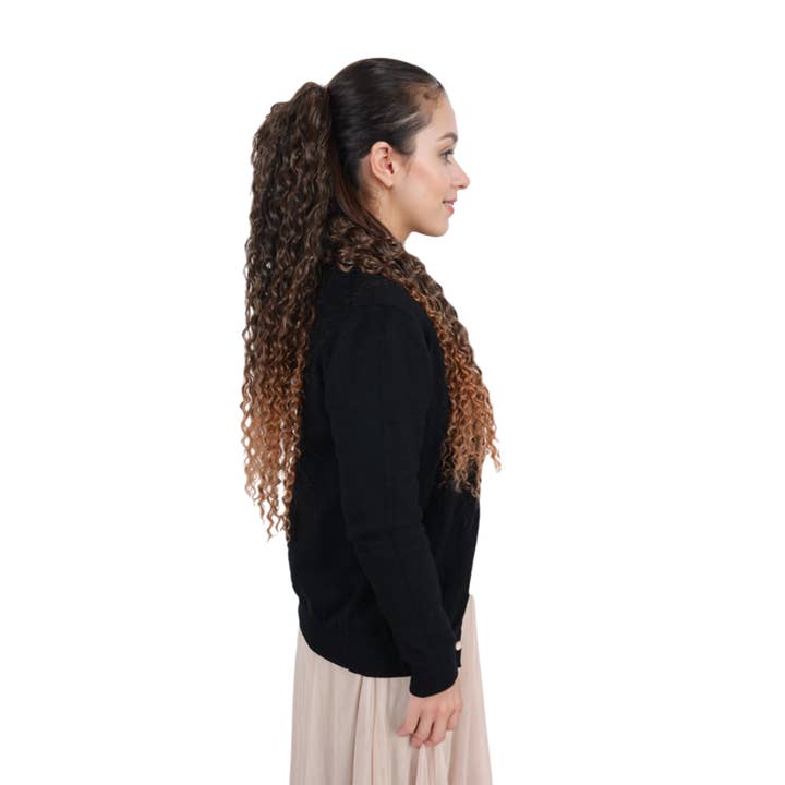 AK Brand - Wholesale Hair extensions - 22" Long Curly Black Drawstring Ponytail Extension for Women12
