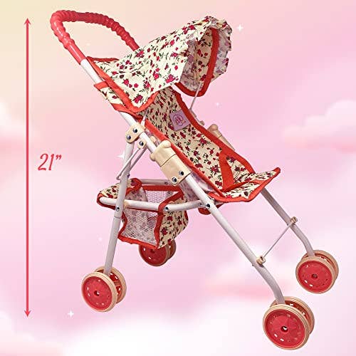 The New York Doll Collection - Wholesale Doll Stroller - Kids - My First Folding Baby Doll Floral Stroller3