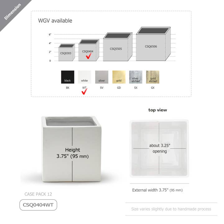 WGV International - Wholesale Vase - WGV White Glossy Ceramic Square Cube - 3.75"H1