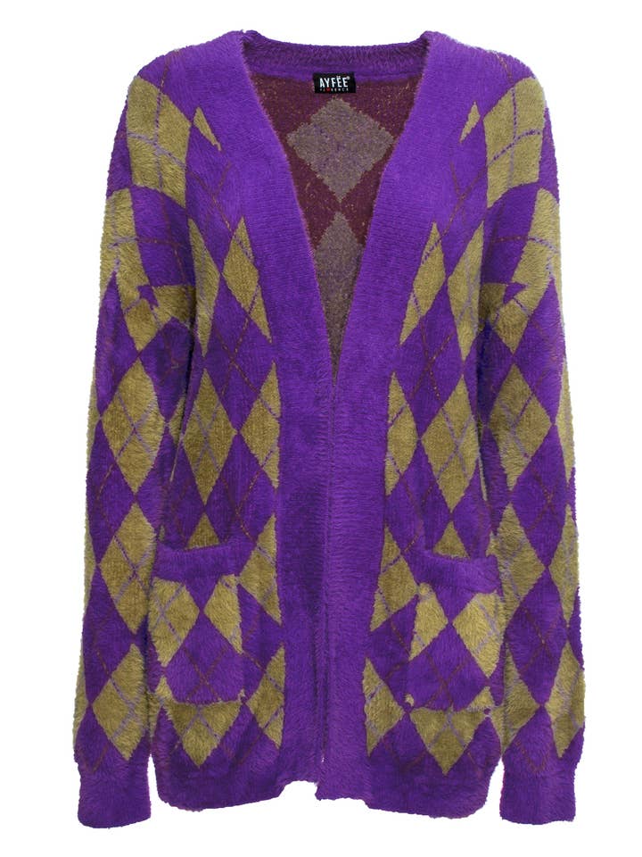 PLAID JACQUARD CARDIGAN, 2 STØRRELSER, 100% PC, FREMSTILLET I PRC for engroshandel hos Ayfee