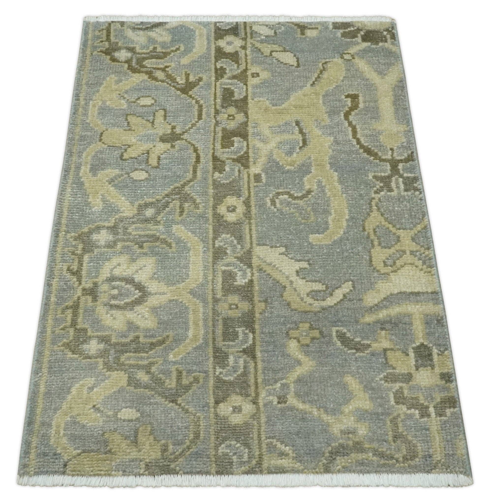 The Rug Decor, Inc. - Wholesale Area Rug - 2x3 Hand Knotted Gray, Beige and Olive Traditional Persian Oushak Wool Rug | N51234