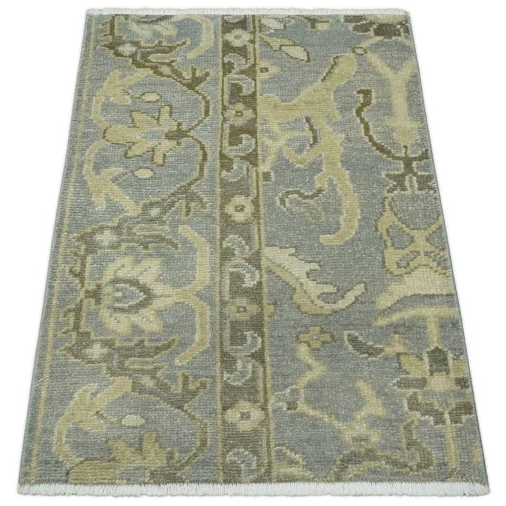 The Rug Decor, Inc. - Wholesale Area Rug - 2x3 Hand Knotted Gray, Beige and Olive Traditional Persian Oushak Wool Rug | N51234