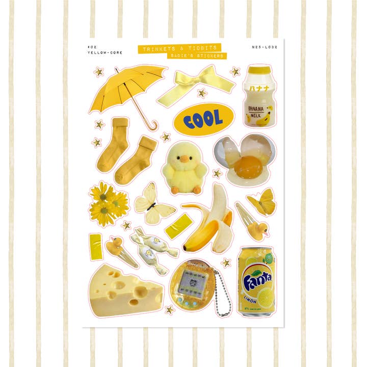 Yellow-Core Aesthetic • Trinkets & Tidbits Sticker Sheet for wholesale by Sadie's Stickers