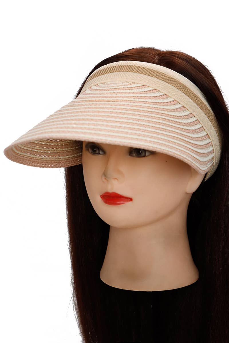Cap Zone - Wholesale Visor - Women's - Harbor Stripe Sweatband Paper Straw Sun Visor1