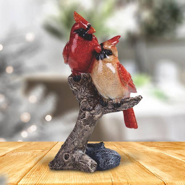 Figurine d'un couple de cardinaux nordiques rouges de 8 po H sur un tronc d'arbre, cadeau pour la vente par FC Design