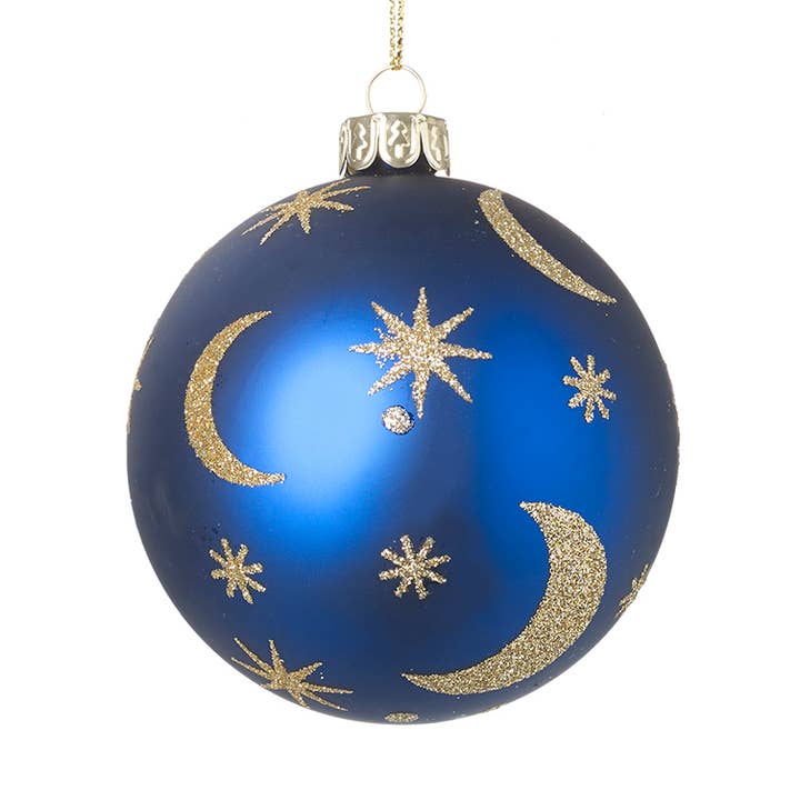 BLUE GLASS MOON & STARS BAUBLE for wholesale by Heaven Sends