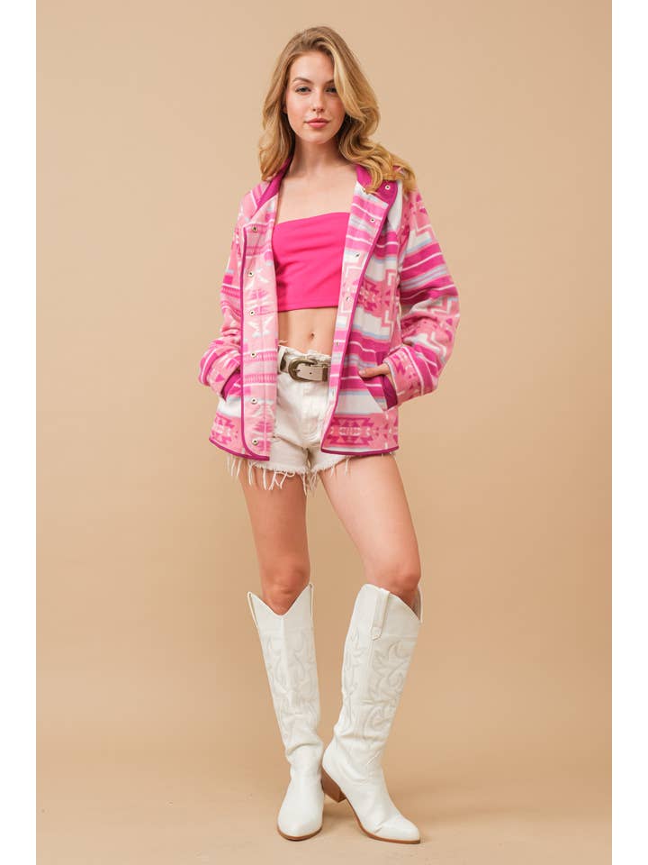 Blue B - Wholesale Shirt Jacket/Shacket - Women's - 34349J - Cozy Aztec Fleece Print Outdoor Jacket4