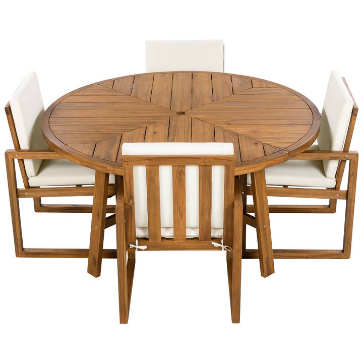 HOMYCASA DESIGN INC - Wholesale Patio Set - 5-Piece Outdoor Patio Dining Set Acacia Wood with Four Armchairs and Table, Beige10