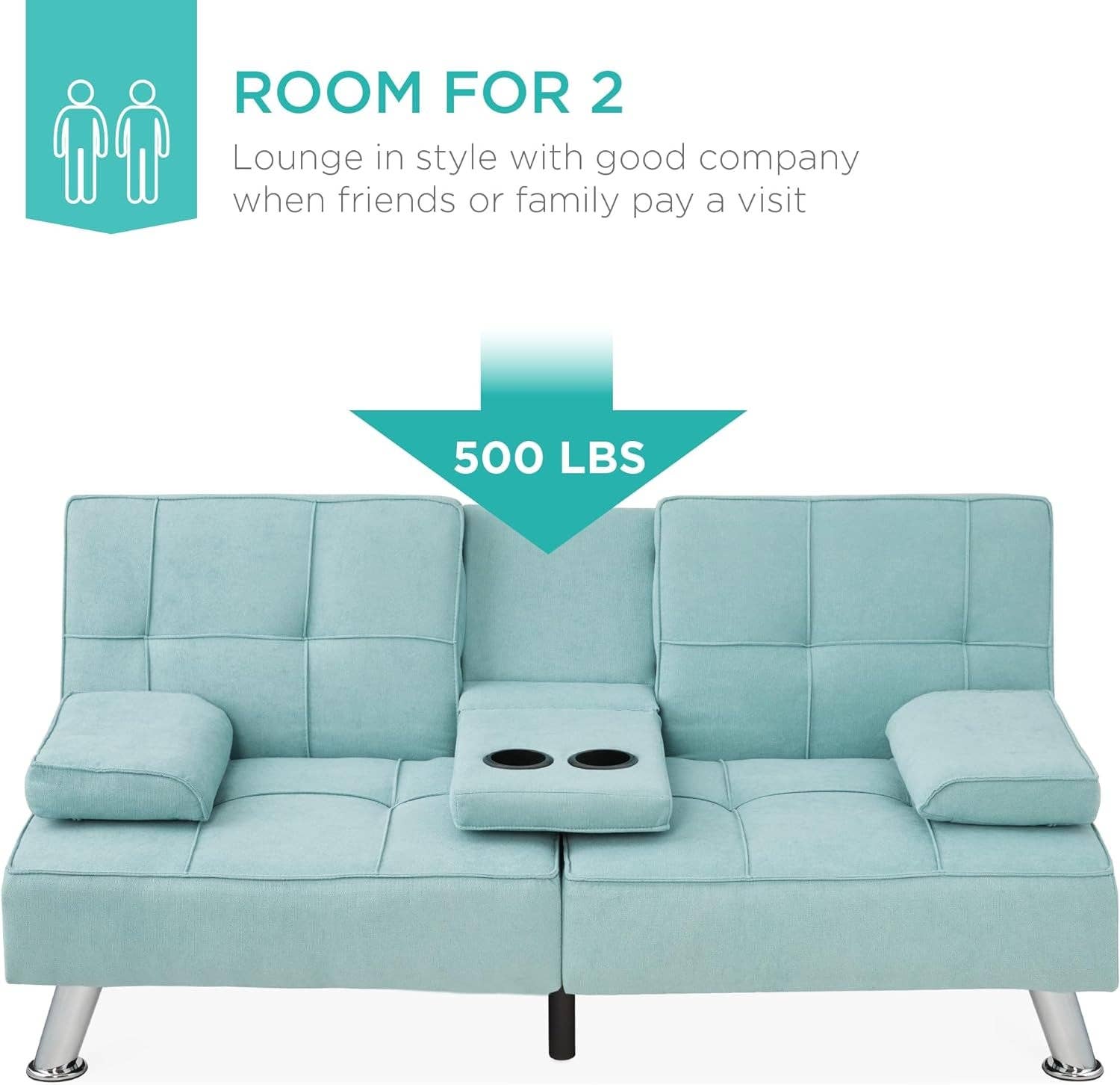 Linen Folding Futon Sofa Bed Aqua With Removable Armrests for wholesale on Faire3