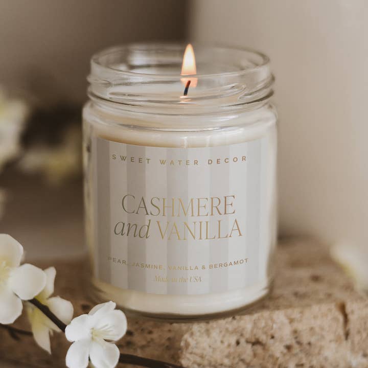 Sweet Water Decor - Wholesale Jar/Filled Candle - Cashmere and Vanilla 9 oz Soy Candle - Home Decor