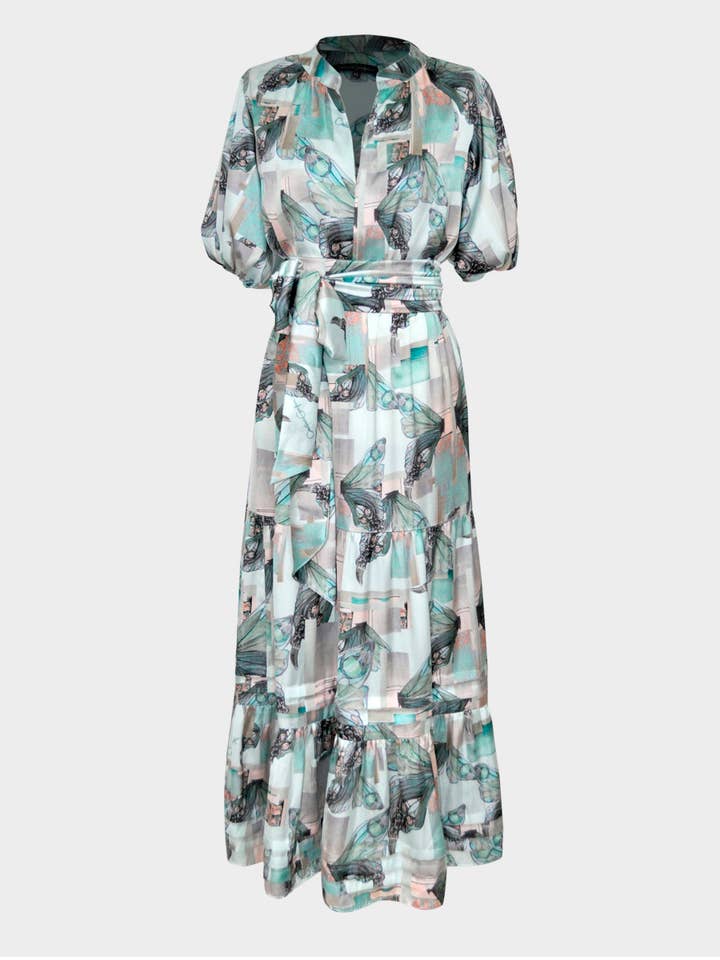 SIERLIJKE JURK - Mint Butterfly Wing Print voor wholesale door Carolina Estefan