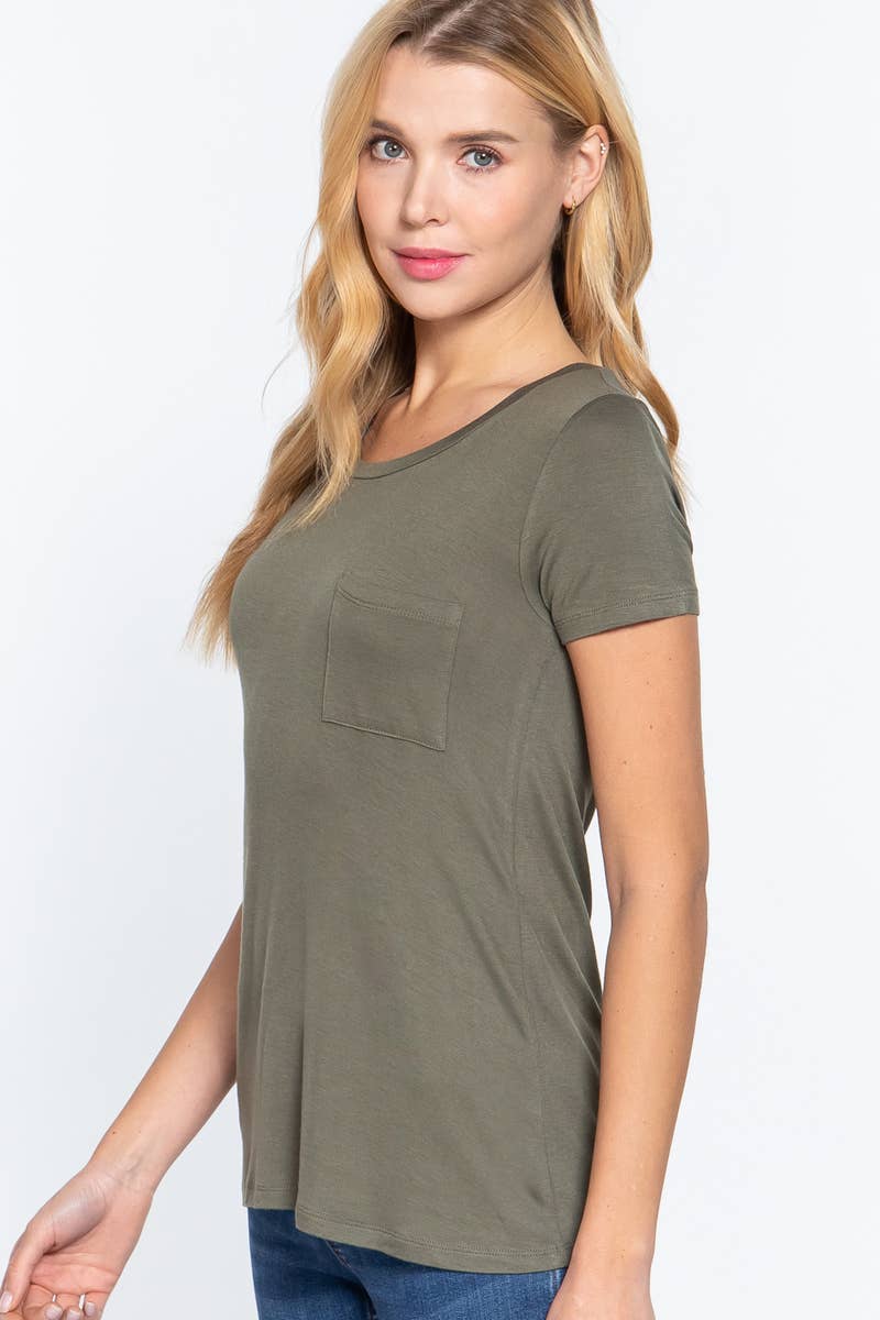 42POPS - Wholesale T-Shirt - Women's - ",._ Chest Pocket Slim Scoop Neck Tee25
