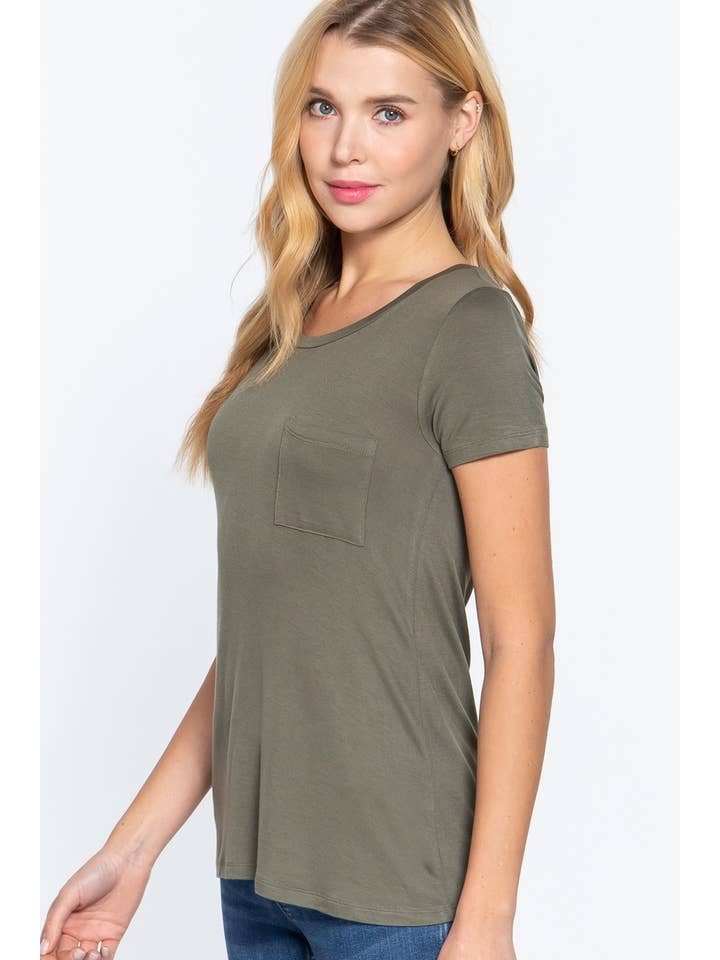 42POPS - Wholesale T-Shirt - Women's - ",._ Chest Pocket Slim Scoop Neck Tee25