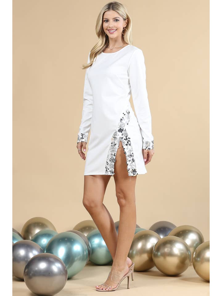 Nylon Apparel - Wholesale Dress - Women's - 81148-Sequin Side Split Zipper Dress3