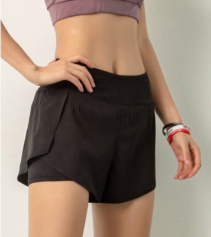 Active by Anna-Kaci - Wholesale Korte sportbroek - Dames - Actieve short met tweekleurige tailleband0