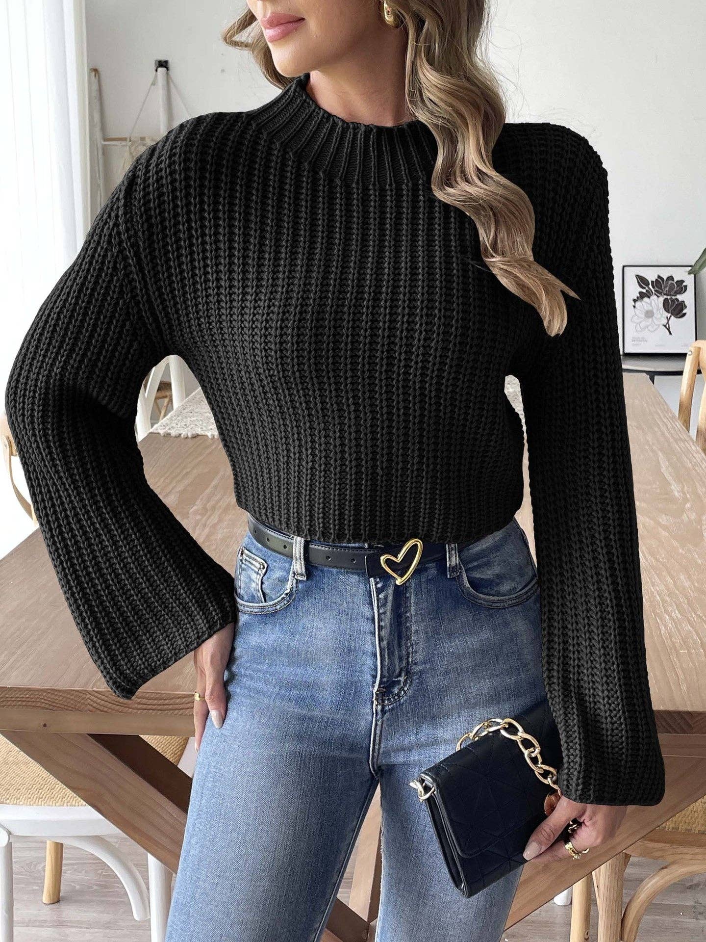 safistyle - Wholesale Knit Sweater - Women's - Women’s Flared Sleeve Half-High Neck Sweater1