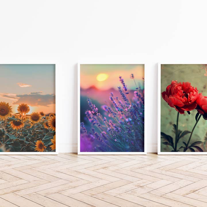 Set of 3 Flower Sunset Photos Poster Print for wholesale by House of Binky