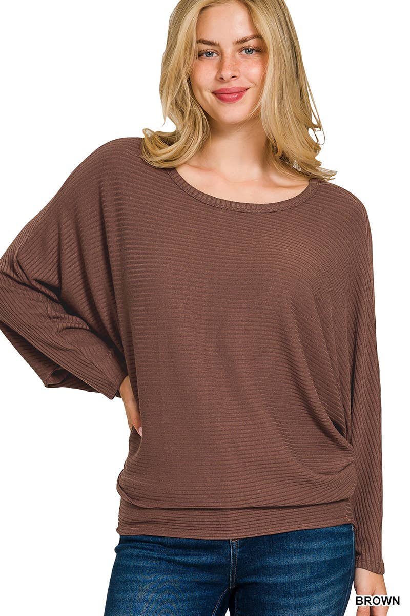 42POPS - Wholesale Knit Sweater - Women's - `.Ribbed Batwing Long Sleeve Boat Neck Sweater4