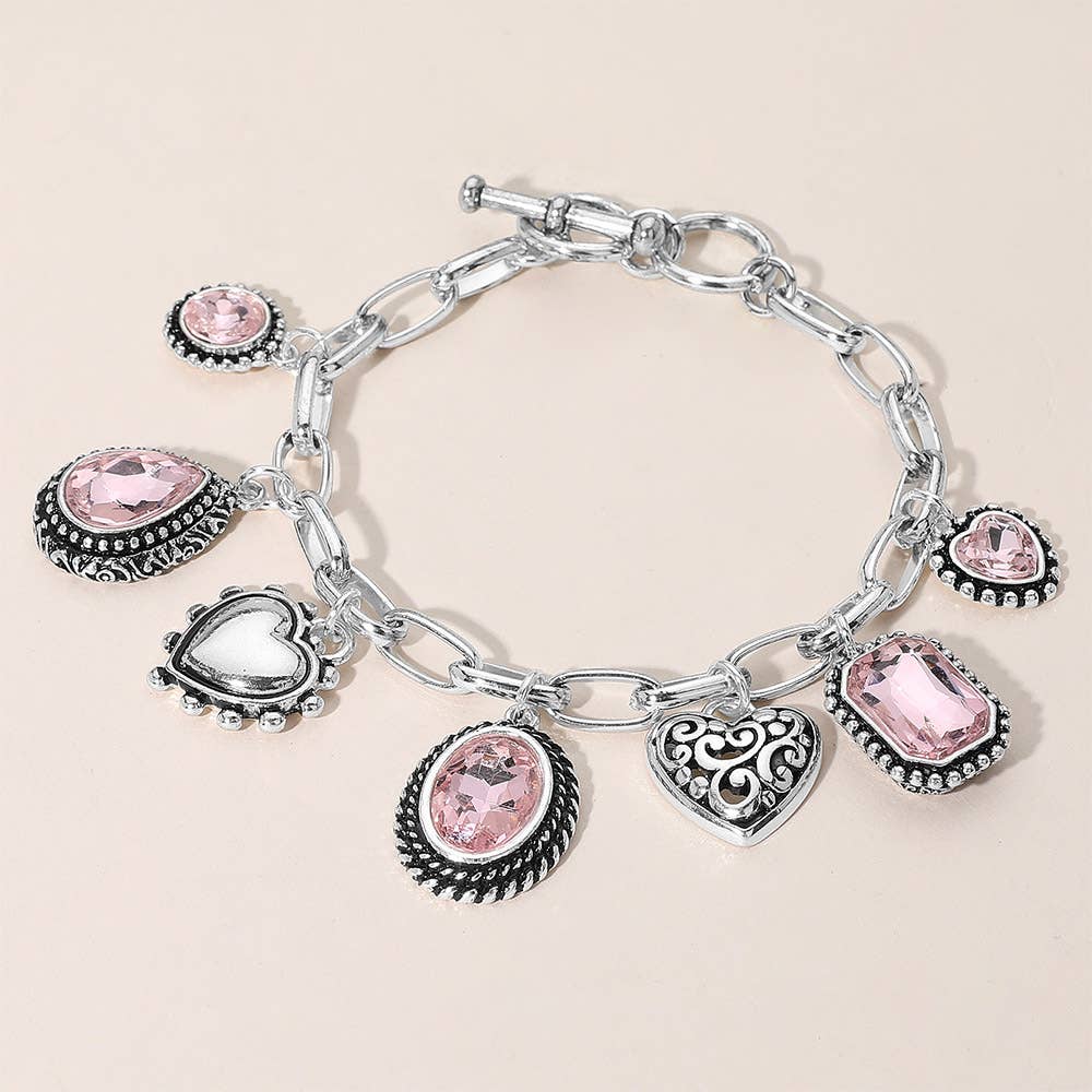 Sensibling Corp. – Großhandel Armband mit Charms/Anhängern – Tropfenförmiges Oval Rundstein Metallherz Anhänger Armband8