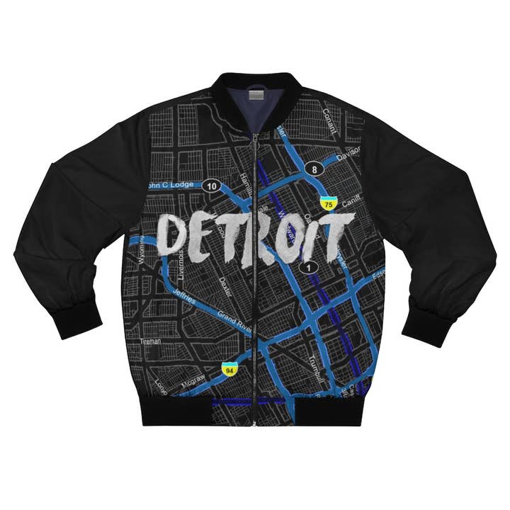 Detroit Kimante All Black, Black Sleeves AOP Bomber Jacket for wholesale by Kimante Clothing