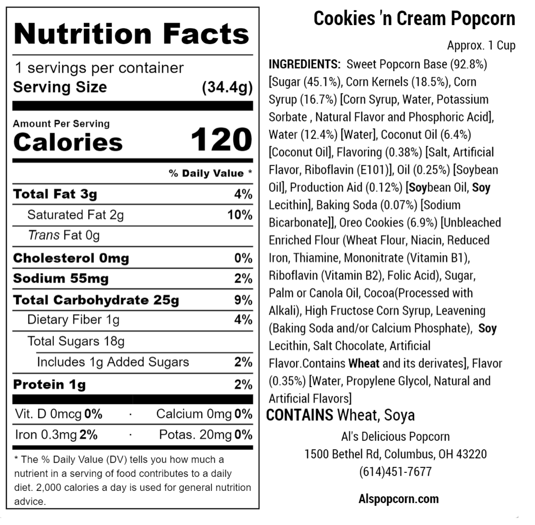 Al's Delicious Popcorn - Wholesale Popcorn - Cookies 'n Creme Popcorn - 8.5oz2