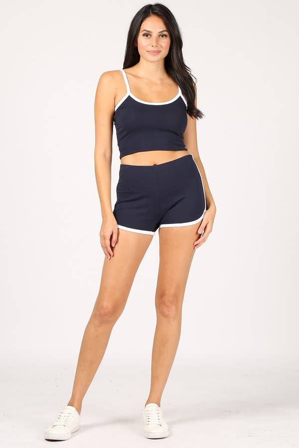 Color 5 - Wholesale Sportkledingset - Dames - Cropped camitop met korte broek van katoen lycra met dolfijn10