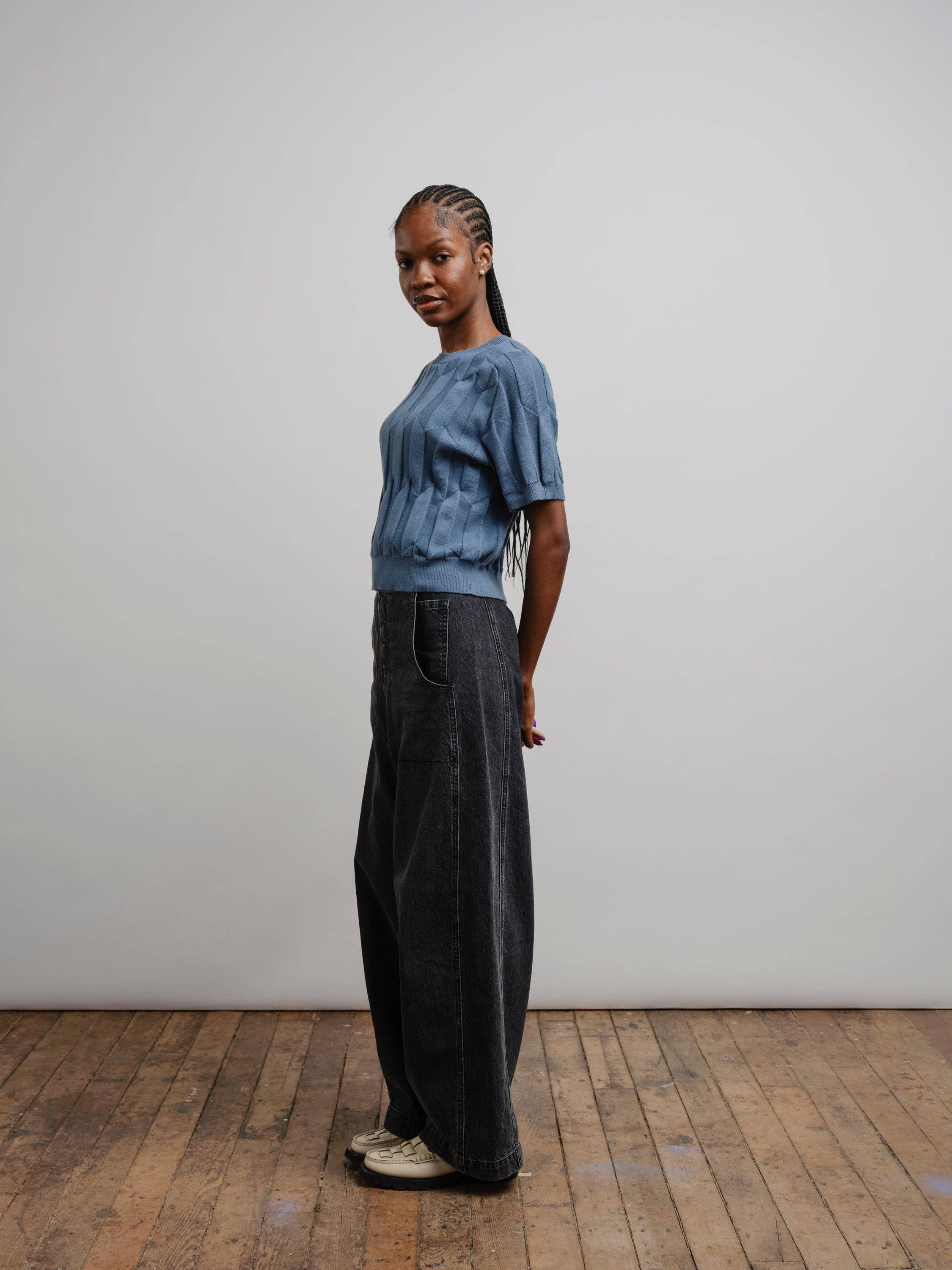 The Endery - Wholesale Knit Sweater - Women's - Chevron Ruben Tee - Delphinium2