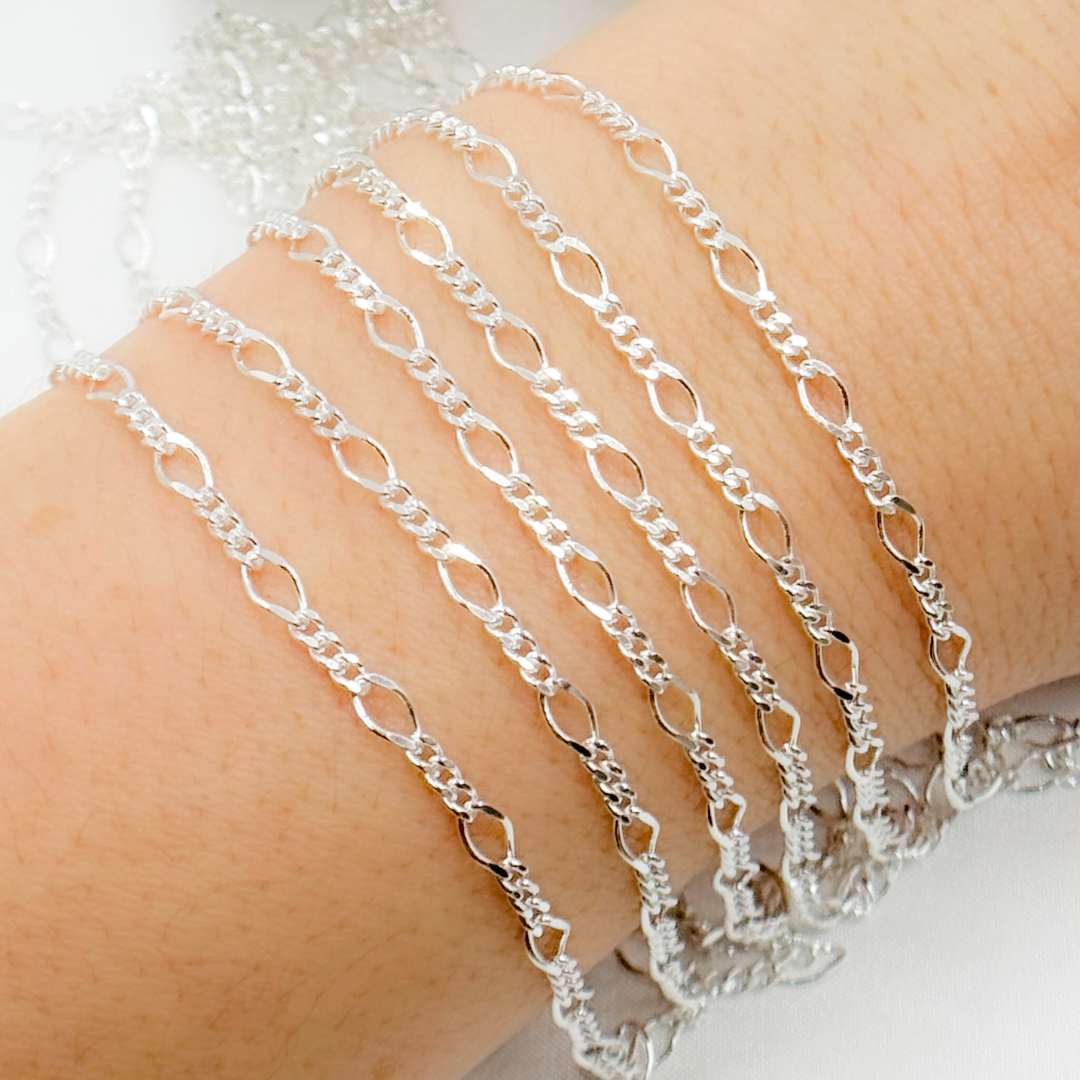 Tresor Jewelry Inc. - Wholesale Link & Chain Necklace - V238SS. Sterling Silver 1 Link Long and 3 Curb Links Chain in Between0