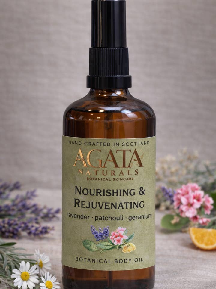 Nourishing Body Oil with Rosehip & Jojoba Rejuvenating Blend for wholesale by Agata Naturals Ltd