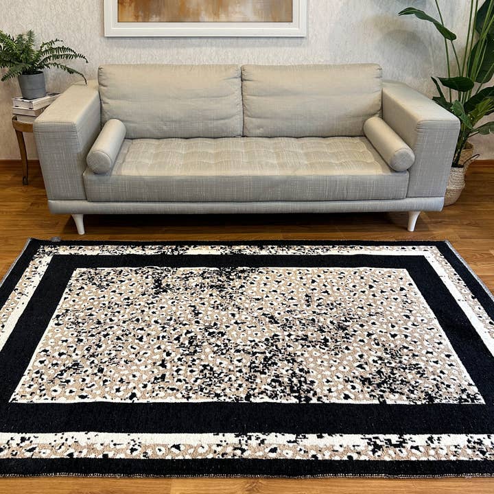 Beige Noir Tapis de zone lavables réversibles léopard noir beige en vente sur Faire1