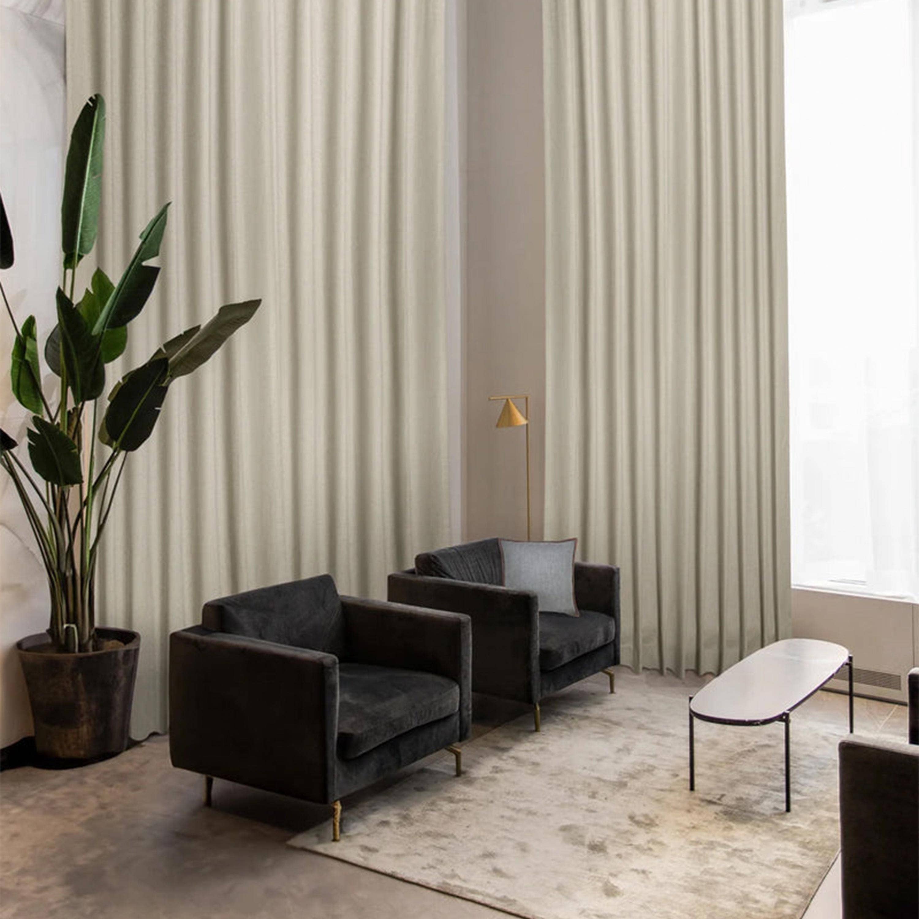 Amore Beauté - Vente Rideaux - Rideaux en laine à chevrons sur mesure avec languettes en cuir véritable et boutons en laiton.3