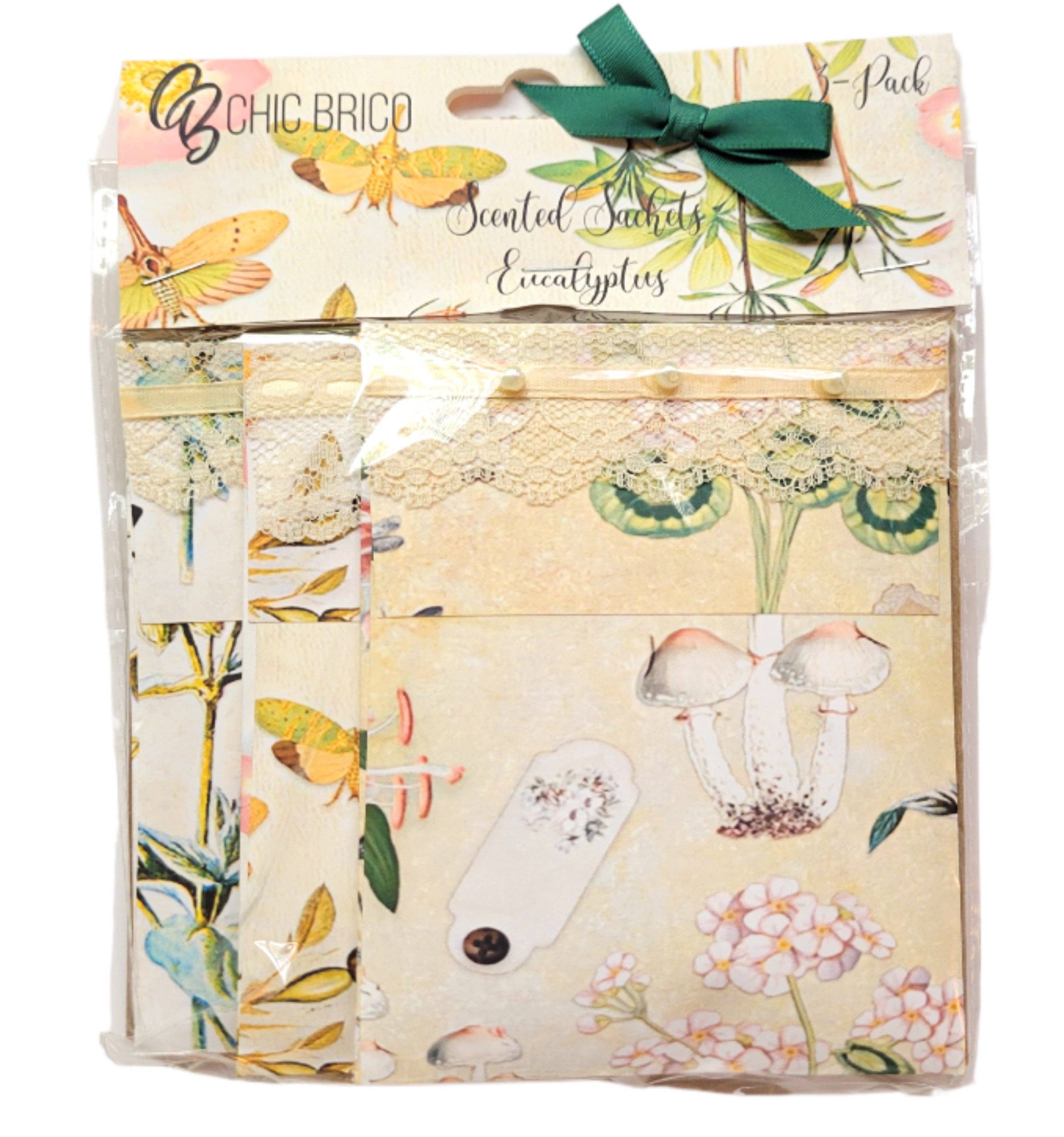Chic Brico - Wholesale Sachet - Pearls & Lace Eucalyptus Scented Drawer, Closet & Car Sachets, Large Size 4" x 5", 3-Pack8