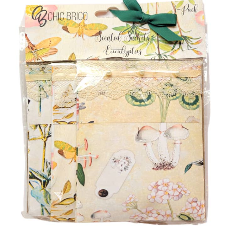 Chic Brico - Wholesale Sachet - Pearls & Lace Eucalyptus Scented Drawer, Closet & Car Sachets, Large Size 4" x 5", 3-Pack8