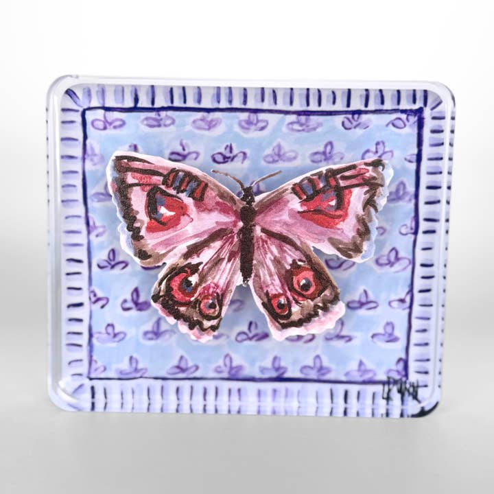 Purple Butterfly on Fleur De Lis Block for wholesale by Lauren Dunn