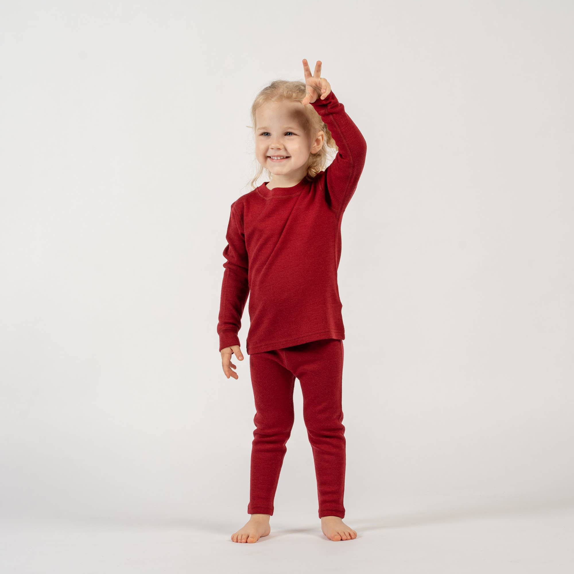 menique - Vente Ensemble haut et pantalon – enfant - Ensemble thermique mi-lourd en mérinos à manches longues et pantalon rouge cerise14