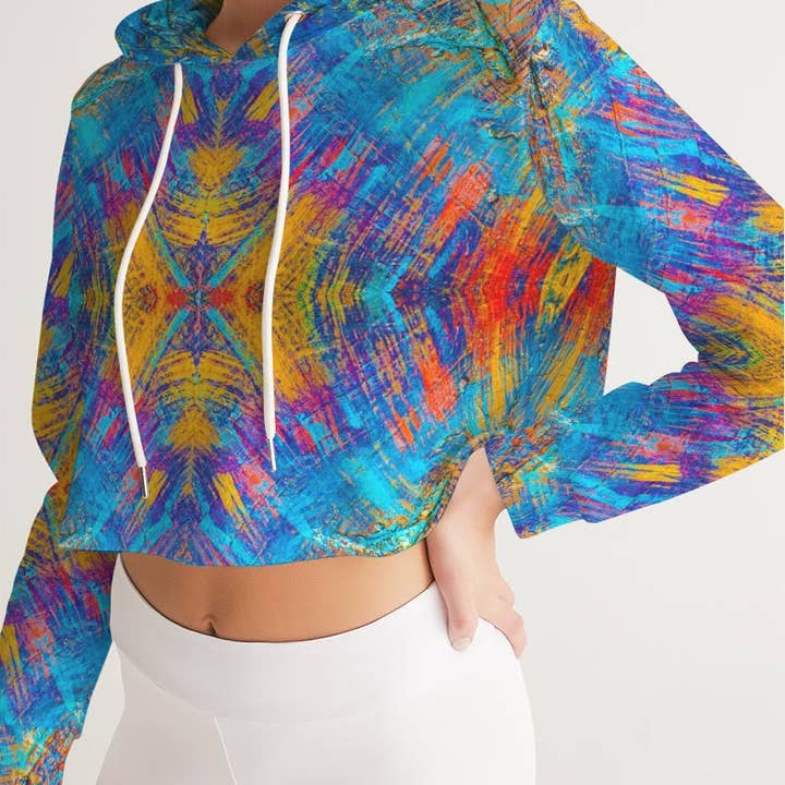 Good Vibes Buttercup Women's Cropped Hoodie for wholesale by Fridge Art Boutique