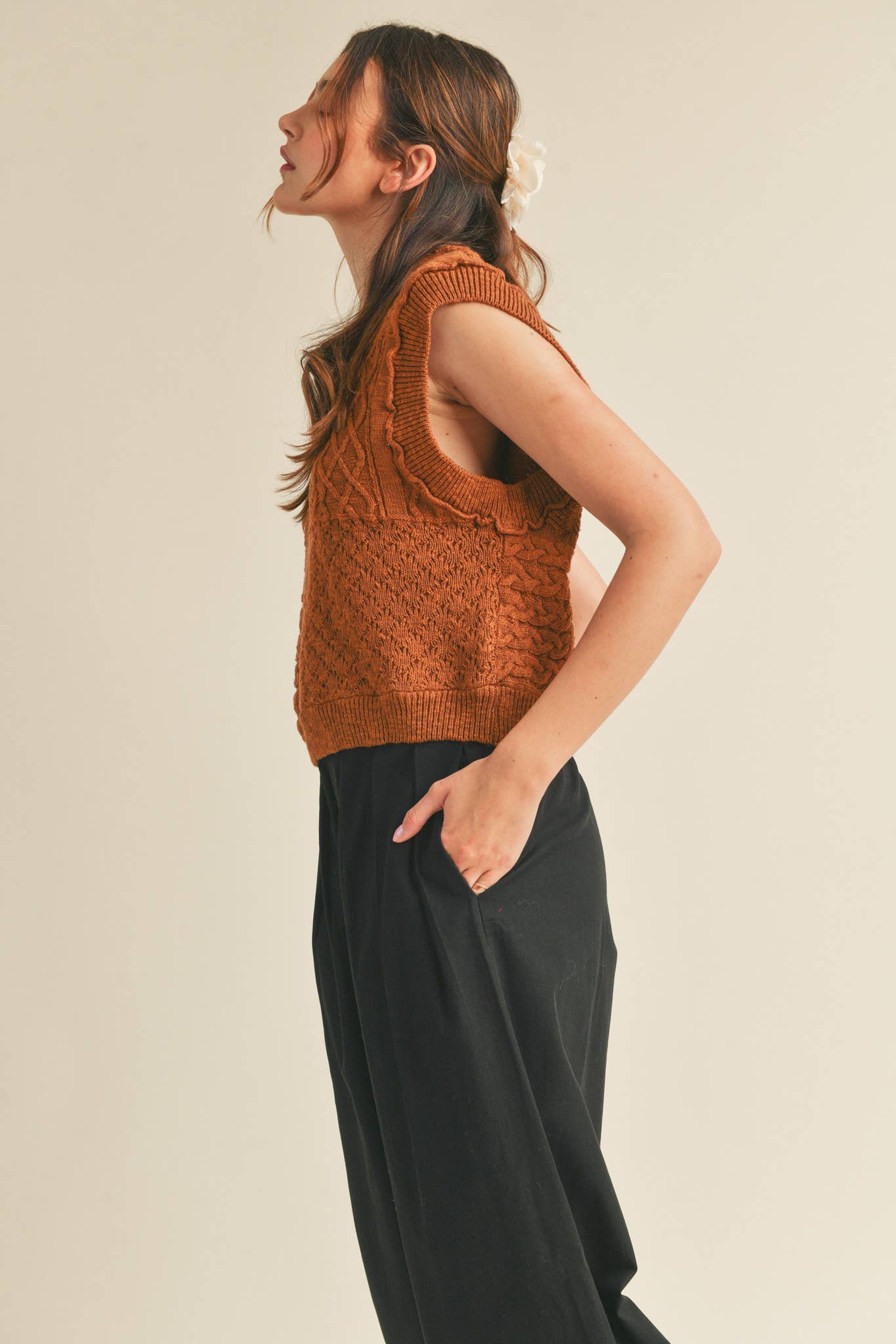 &MERCI – wholesale Tröjväst – Dam – MÖNSTRAD KABELSTICKAD VÄST MSW102236