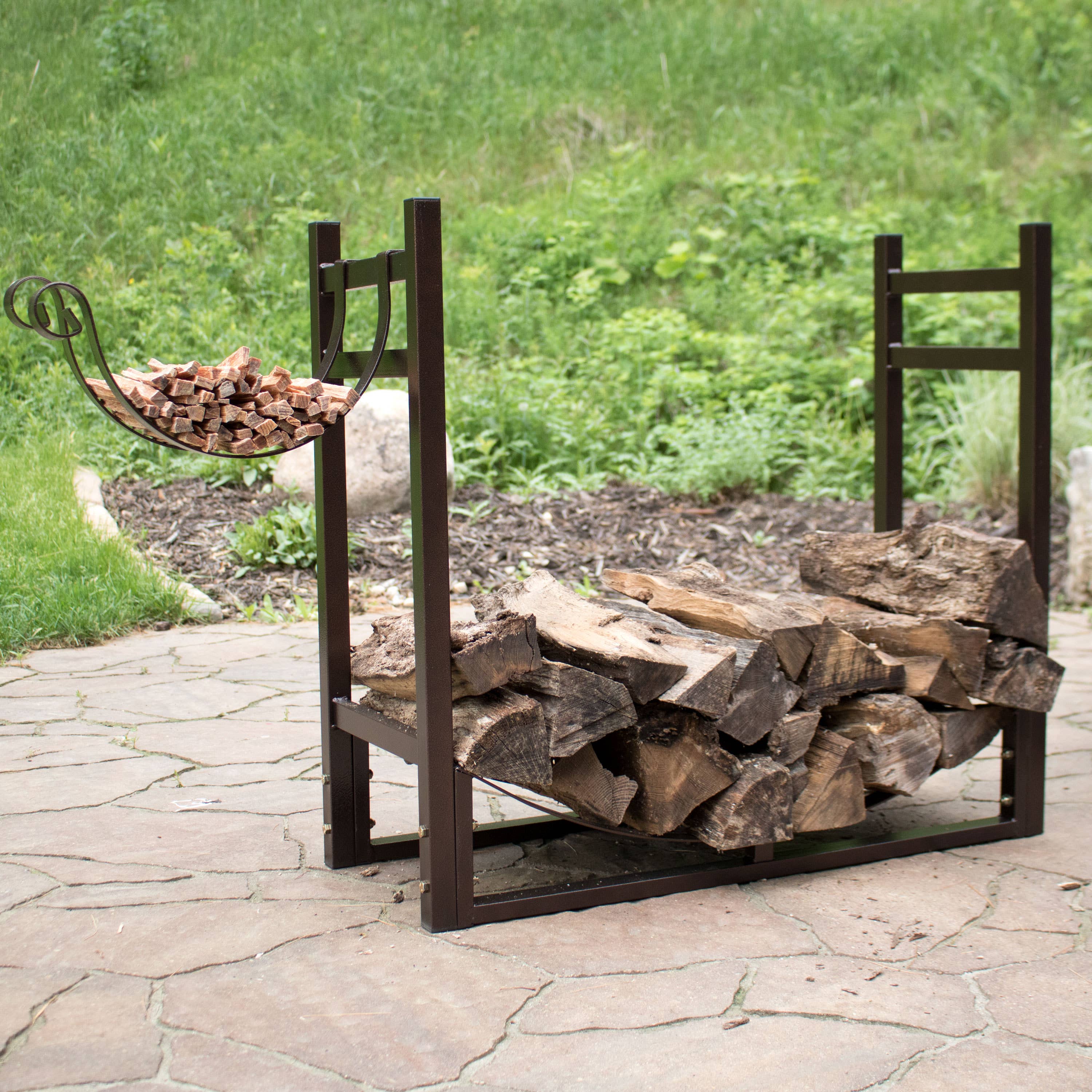 Sunnydaze Decor - Wholesale Fire Pit - 33 in Steel Firewood Log Rack with Kindling Holder - Bronze7