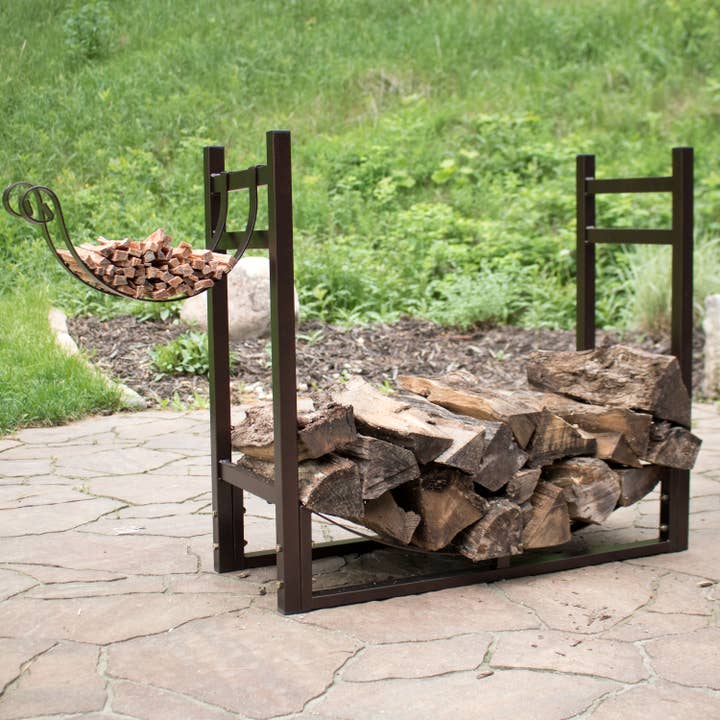 Sunnydaze Decor - Wholesale Fire Pit - 33 in Steel Firewood Log Rack with Kindling Holder - Bronze7