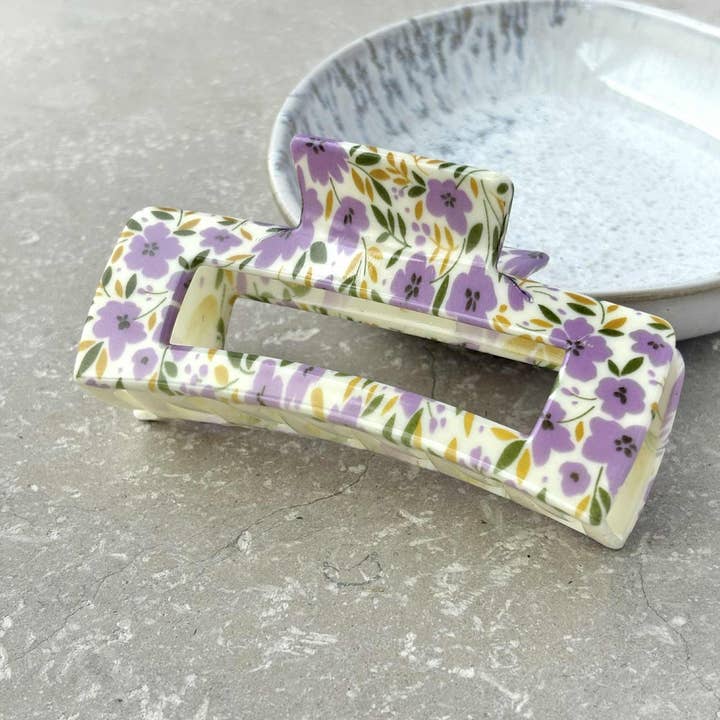 Purple Floral Rectangular Claw Clamp for wholesale by Flax Barn