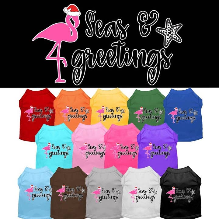 Christmas Pet Dog & Cat Shirt Screen Printed, "Seas and Greetings" for wholesale by As You Wish Apparel